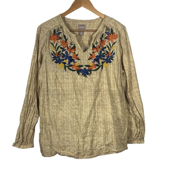Chico’s Crackle Wash Embroidered Popover Top Size 2 (US 12/Large) - Picture 4 of 11